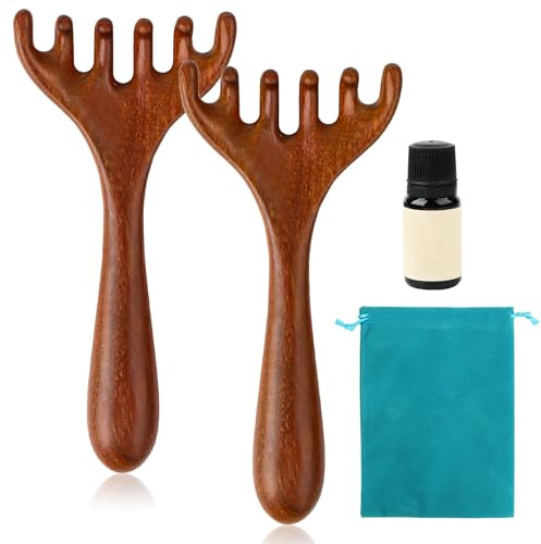Massaggiatore per la testa, pettine massaggiante con sei artigli, massaggiatore naturale fatto a mano, massaggiatore per alleviare la fatica, corpo della custodia, oli essenziali e carta per punti di