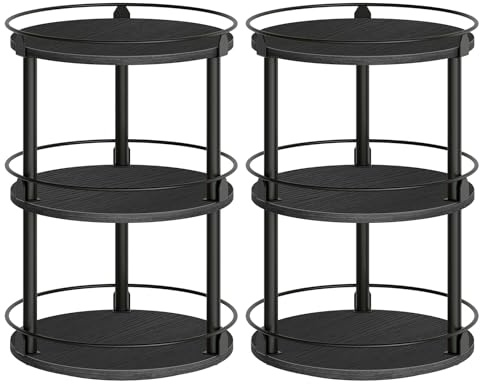 YATINEY Spice Rack, Set of 2 Lazy Susan Organizer, 3 Tier Turntable Organizer For Cabinet, Compact and Versatile, for Kitchen Countertop, Black SR23L2BB