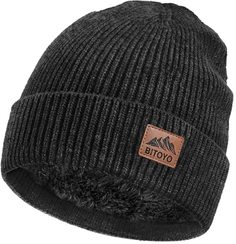 Bonnet Homme Hiver, Chaud Bonnet Homme Femme Hiver Thermo Doublure Polaire, Douillet Bonnets Tricoté Extensible, Sport Bonnets Hommes pour Cyclisme,Crâne,Ski,Jogging, Hommes