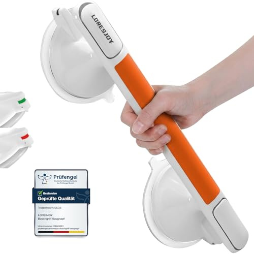 LORESJOY Suction Bathroom Grab Rails, Suction Grab Rails for Bathroom | Bathtubs with Indicator, No Drilling and Removable, MAX 110 KG Safety Shower Grab Bars for Seniors