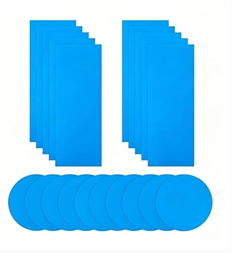 DVSWDMA Kit de Parches de Reparación de PVC Autoadhesivos, Kit de Parches de Reparación Autoadhesivos para Láminas de Piscina, Colchón Inflable(10 Rectángulos + 10 Redondos)