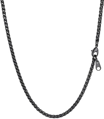 PROSTEEL Collana Uomo Donna Catena Grano Catena Ricambio per Pendente, Larga 3 mm, 50CM Lunghezza, Acciaio Inossidabile, Nero (Confezione Regalo)