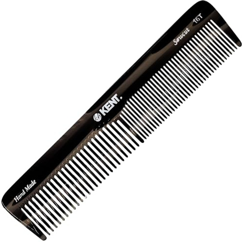 Kent 16T Black Graphite Fine and Wide Tooth for Daily Grooming,Handmade Styling Comb for All Hair Types,Wet or Dry Hair Detangling Comb for Men and Women,Saw Cut Hand Polished,Made in England
