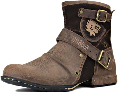 Herr Stövlar Chukka Motorcykel Boots för Män Vandring Combat Ankel Biker Dragkedja Mode Känga Svart Brun OS-5008-1-D1-10