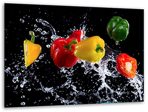 TMK, Tabla de cortar de cristal, 40 x 30 cm, con diseño de verduras, color negro