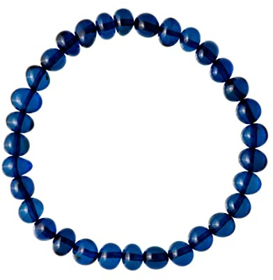 Amber by Mazukna Bracciale in ambra baltica di alta qualità, per uomo e donna, gioiello in vera ambra, realizzato a mano, con perle elasticizzate, 17 cm, Gemstone, Ambra blu