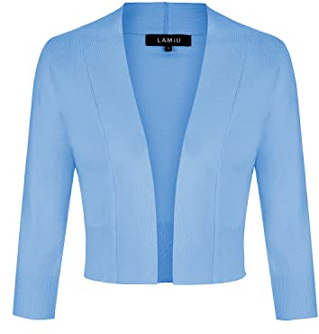 MINTLIMIT Cropped Cardigans for Women 3/4 Sleeve Open Front Cute Bolero,Sky Blue,M