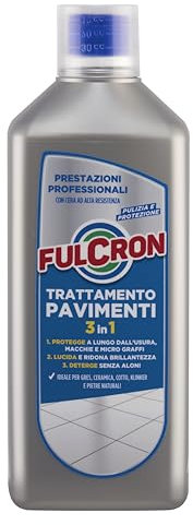FULCRON Trattamento Pavimenti 3 in 1 - Protegge, Lucida e Deterge, Pulizia Pavimenti Gres, Ceramica, Cotto, Klinker e Pietre Naturali, Con Cera Ad Alta Resistenza, Profumo di Fiori, 1 Litro