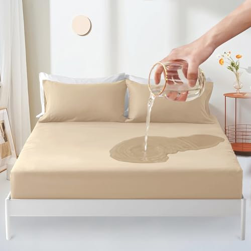 Matratzenschoner wasserdicht 90x200cm spannbettlaken, Atmungsaktive Matratzenauflage, Inkontinenzauflage, Wasserundurchlässiger Matratzen-Schutz Nässeschutz Spannbetttuch - Sand(2 Stück)