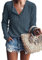 WNEEDU Women's Long Sleeve Tops Waffle Knit T-Shirts Loose V Neck Tunic Henley Shirts Button Up Blouse Purple Gray