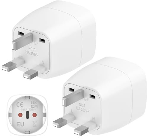 2 Stück Adapter England Deutschland Stecker Reiseadapter UK Stecker Adapter Reisestecker Typ G, Travel Adapter UK, Steckdosenadapter England für EU zu England/Schottland/Irland/Dubai/Maldives usw