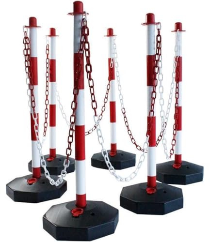 Poteaux de délimitation – 10 poteaux avec chaîne de 44M – Poteaux à chaîne – Ruban de signalisation – Plastique