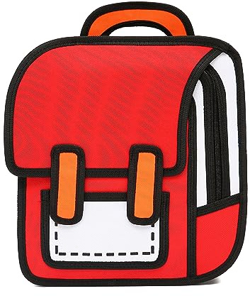 SENIURIS Cute Kids Cartoon Backpack for Boys and Girls, Toddler 2D Drawing Style Comic Fun weird School Pack Bag, Children Jump From Paper Anime Funny Kids Bookbag (red)