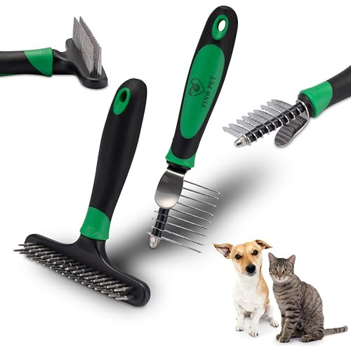 FinoPet 2er Set Entfilzungsbürste/Fellbürste und Striegel, Ideal für Katzen und Hunde, Perfekt für Fellpflege & Krallenpflege, Tierhaarentferner, Katzenspielzeug und Hundezubehör, Welpen Zubehör