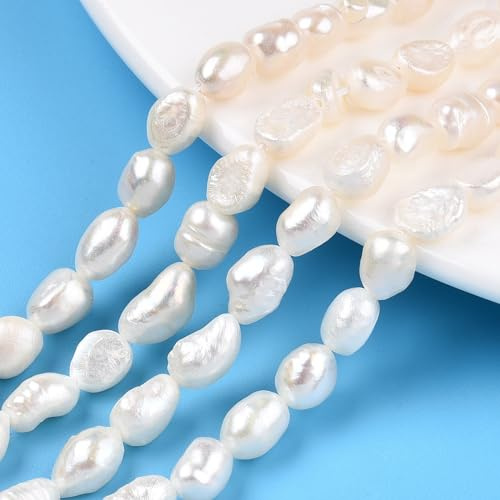 Beadthoven - Set di 2 file di perle coltivate d'acqua dolce naturali color conchiglie, perline barocche Keshi per la creazione di gioielli, foro: 0,7 mm