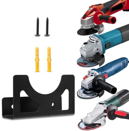 Premium Angle Grinder Wall Bracket in Stainless Steel | Wall Mount | 115-125 mm | Includes Mounting Material | Suitable for Many Manufacturers - Einhell - Makita - Bosch - Dewalt - Flex and much more