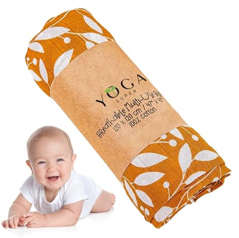 Yoga Super Baby Pucktuch 120 x 120 cm – Atmungsaktive Bio-Musselin Decke aus Baumwolle, Unisex für Neugeborene Jungen & Mädchen, weich & hautfreundlich, vielseitig einsetzbar