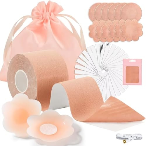 Kidcia Boob Tape, bande push up tape tendance, coussinets de tétons invisibles en silicone, cache-tétons adhésifs pour gros seins Bonnet A-G, 1 rouleau, Rolle
