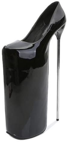 FamMe Zapatos de tacón Alto con Plataforma súper Alta de 30 cm/11,8 para Mujer, de Charol, para Fiesta, Club, con Correa de Tobillo extraíble, Tacones de Aguja de Metal, Zapatos de,Negro,42