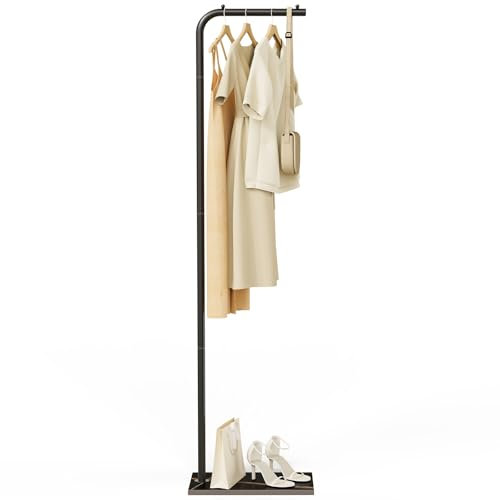 YheenLf Garderobenständer,180cm Metall Freistehend Kleiderständer, Natürliche Stabile Felsbasis, Offener Kleiderschrank, coat rack passend Für Kleidung, Handtaschen, Schwarz