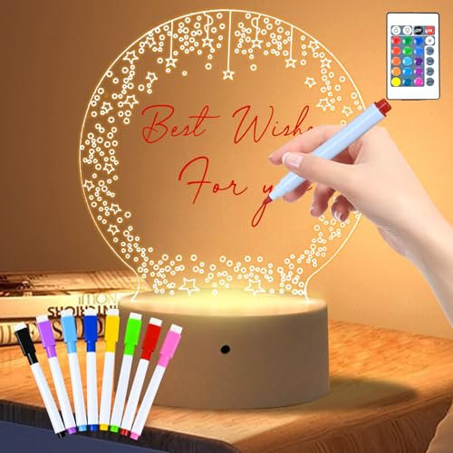 Joellfuner Luce Notturna a LED in Acrilico, Luce Notturna Fai da Te Personalizzata a 16 Colori con Telecomando, Lavagna da Scrittura in Acrilico con Supporto, Regali creativa per Bambini (Circolare)