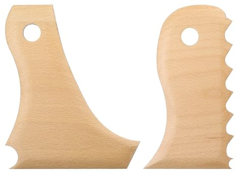 QUARKZMAN 2pcs Outils modelage en poterie en Bois hêtre Outils Profil en poterie Outils modelage en Forme d'onde Outils façonnage Pied Texture Rib Bois hêtre pour la Sculpture céramique