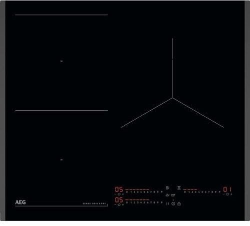 AEG TI63IQ3BFB Placa de Inducción, 60 cm, 3 Zonas de Cocción, SenseBoil & SenseFry, FlexiPuente, Sistema Sistema Hob2Hood, Función PowerBoost y Pausa, Controles Deslizantes Independientes, Negro