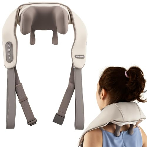 COSTWAY nackmassageapparat och axelmassageapparat med 2 värmenivåer, 4D shiatsu ryggmassageapparat trådlös med djupvävnadsknådning och integrerat 2 500 mAh batteri för nacke, rygg och ben (beige)