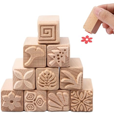 SZSMW 10 Sellos de Madera decorativos - Juego de Sellos de Arcilla - Sellos para Arcilla - Adecuado para áLbumes de Fotos, áLbumes de Recortes, Cartas, Diarios, Etiquetas, Manualidades Y Bricolaje