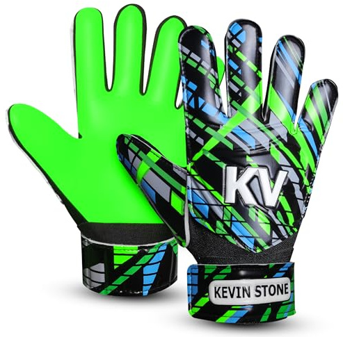 Kavin Stone Football Goalkeeper Gloves For Boys, Kids Children Youth Soccer Goalie Gloves with 4mm Latex Finger Spine Protection Super Grip Palm Goalkeeping Gloves (Green, 2)