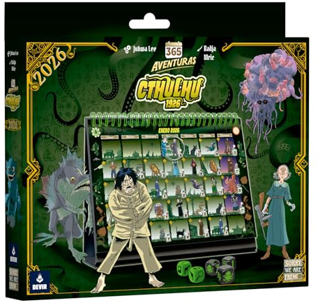 Devir - Calendario 365 Aventuras Cthulhu 1926 2026 - Versión Española – Juego Interactivo Diario, Dados y Retos Lovecraftianos, Misterio y Horror Cósmico para Jóvenes y Adultos (MKTCALENCTHUL)