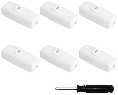 TNSLAND 6 Pezzi Interruttore Bipolare Bianco Interruttore Luce, 10A 250 V, Interruttori in Linea Bipolare, Interruttore Lampada, Piccoli Elettrodomestici, Lampade da Scrivania Comodino con Cacciavite