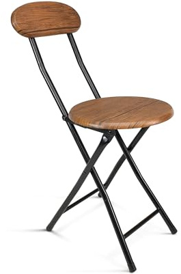 THE SECRET HOME Sillas Plegables de Cocina - Asiento Plegable de Metal y Madera - Silla Apta para Interior y Exterior (1, Madera Oscura/Negro, 29x74x36 cm)