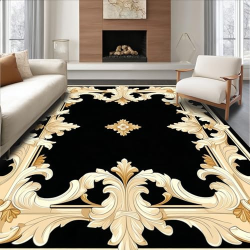 ODIKA Flatwoven Area Rug 8x10 ft, Palace Scroll Frame with Flourished Trellis and Rococo, Non Slip, Stain Resistant, Washable High Traffic Area Rugs for Living Room, Bedroom Decor (with Pad)