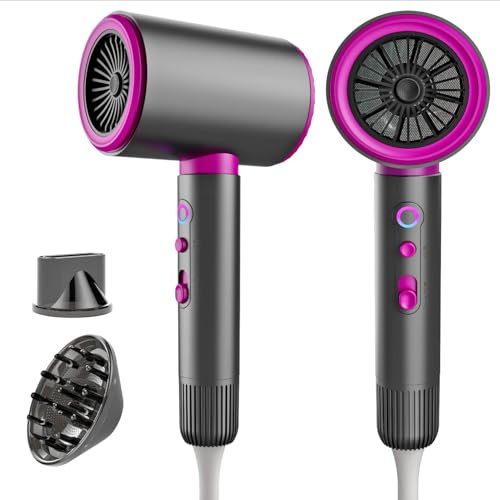 2200W Secador de Pelo Profesional, 2 velocidades, Cambio de aire frío y caliente, Secador Pelo Ionico Silenciosos con 1 Difusor y 1 Concentradores,Uso en el Salón de Casa y de Viaje