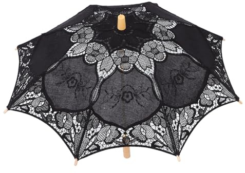 JHKNNK Paraguas de Encaje Negro para Boda Diseño Grande y Resistente, Accesorio Elegante y Romántico para Fotografía y Decoración en Eventos
