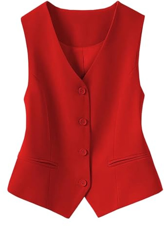 Genérico Chaleco Mujer Chaqueta Verano Mujer Ajustado con Botones Cuello V Chaleco sin Mangas con Abertura Frontal para Trabajo y Negocios