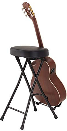 Soundsation Gabelstuhl mit Halterung GSGT-500 - Moderner Gitarrenhocker mit gepolstertem Sitz und integriertem Gitarrenständer in Schwarz