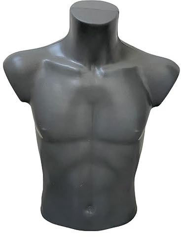 Fella4stores Buste basique pour homme, 44/46, entièrement formé, mannequin de mode en plastique polyéthylène, autoportant, idéal pour la présentation et la décoration, gris