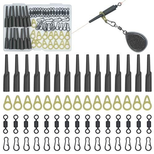 OROOTL Kit di attrezzatura per esche da pesca alla carpa, 60 pezzi, clip girevoli per la velocità, connettori anti-groviglio manicotti per attrezzatura da pesca, accessori per la pesca alla carpa