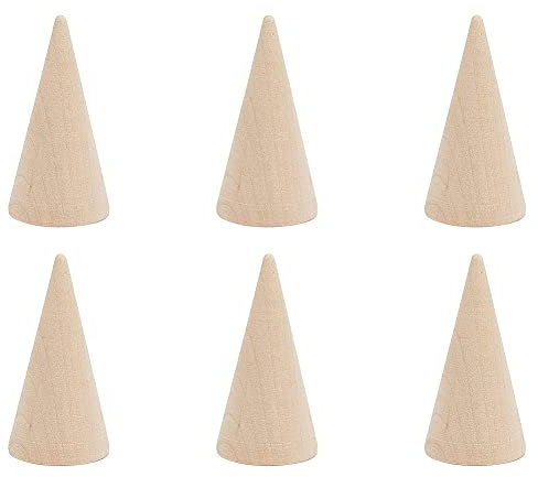 Espositore Anelli in Legno a Cono - Set di 6 Portaanelli per La Mostra di Gioielli