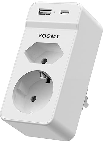 VOOMY Presa Multipla 4 in 1, Multipresa con USB, Prese Elettriche con 2 Prese 1 USB e 1 Tipo C, 4000W Adattatore Spina Protezione da Sovratensione e Cortocircuito, Bianco