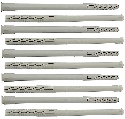 AERZETIX - C67088 - Lot de 10 Chevilles universelles Ø10x200 mm à collerette biseautée/fraisée - en Polyamide - maçonnerie Fixation béton Brique parpaing bâtiment vis Construction