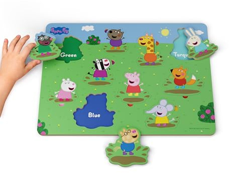 Peppa Pig Puzzle en Bois emboîtable Couleurs Apprendre Les Couleurs avec Peppa Pig Contient 10 pièces (Deqube 921D00065)