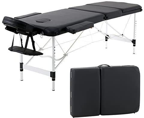 Panana Tragbare Massageliege Klappbar 3 Zonen Höhenverstellbarer Massagetisch mit Kopfstütze & Armlehnen Massagebank Aluminium Tattoo-Tisch (Schwarz)