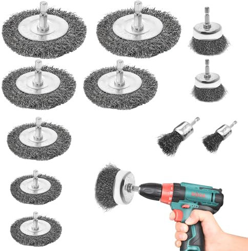 12 Stück Drahtbürste Bohrmaschine Set,6mm Drahtbürste Akkuschrauber,mit Sechskantstange,Metallbürsten,zum Polieren und Schleifen.