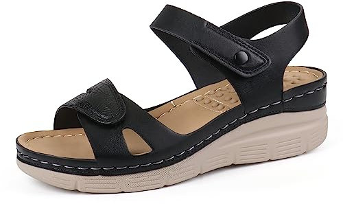 Ortho+rest Damen Sandalen mit Fußgewölbestütze Fußbett Bequeme Orthopädische Wandersandalen (38,Black)