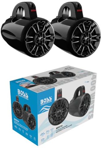 Kit Set para Boss Audio Systems MRWT40 2 Altavoces waketower Marinos de 2 vías Negros, utv Roll Bar, 10 cm 100 mm 4, 200 vatios rms 400 vatios máx, 4 ohmios, Impermeables, para Barcos, por par