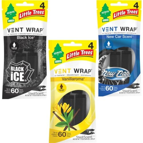 Little Tree Vent Warp 4 pack -Black Ice | New Car Scent | Vanillaroma AHSR Products Bundle Prefect for Cars, Trucks, RV, Long Lasting Scent