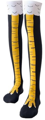 BIRLOZA Chicken Leg Socks Chaussettes amusantes pour adultes Costume de poulet Cadeau Oiseau Paw Cuissardes Chaussettes chaudes amusantes personnalisées noir/jaune taille unique